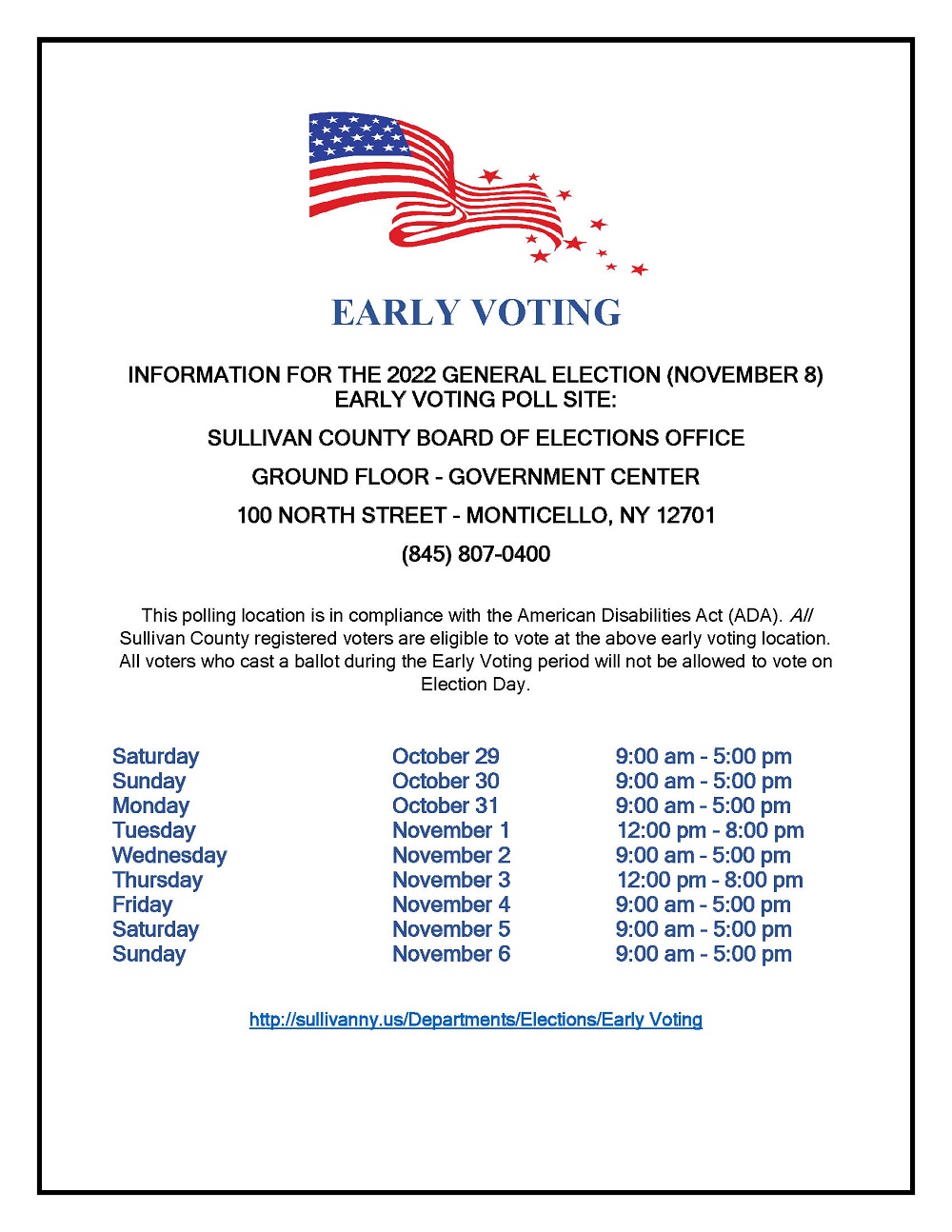 Early Voting Information Sullivan County NY